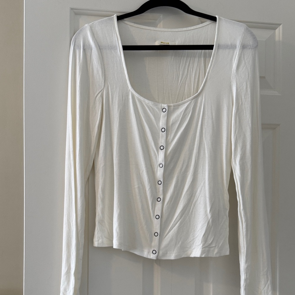 Maeve Anthropologie Cream Long Sleeve Button-Down Top sz M NWOT